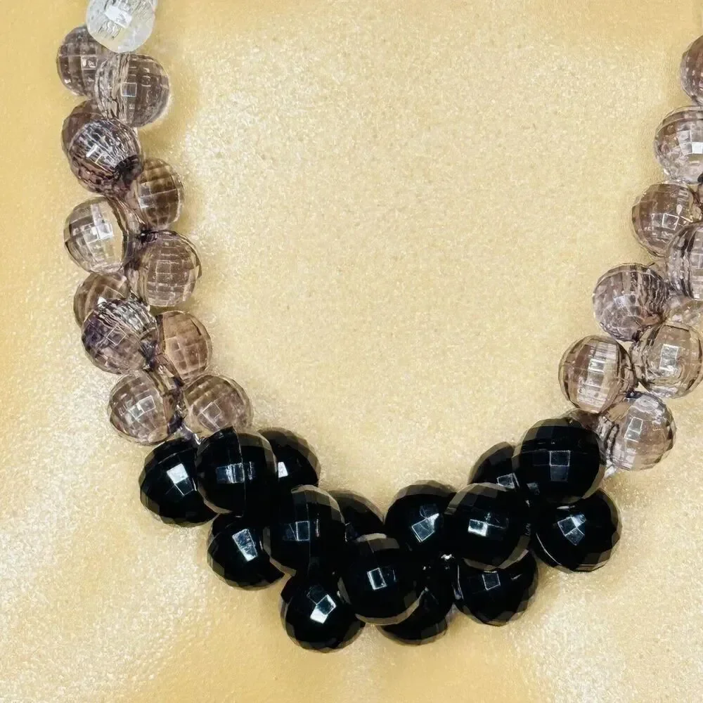 Vintage Faceted Lucite Bead Necklace Smokey Purple Taupe Plastic Graduated 4151